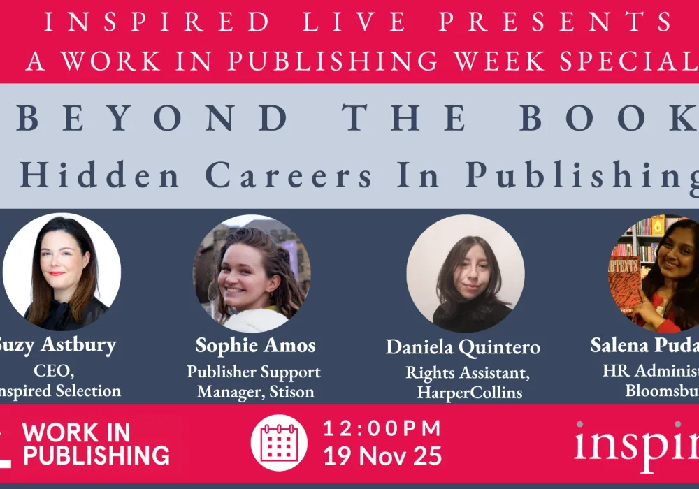 Headshots of 4 speakers with the title: Beyond the Book, Hidden Careers In Publishing